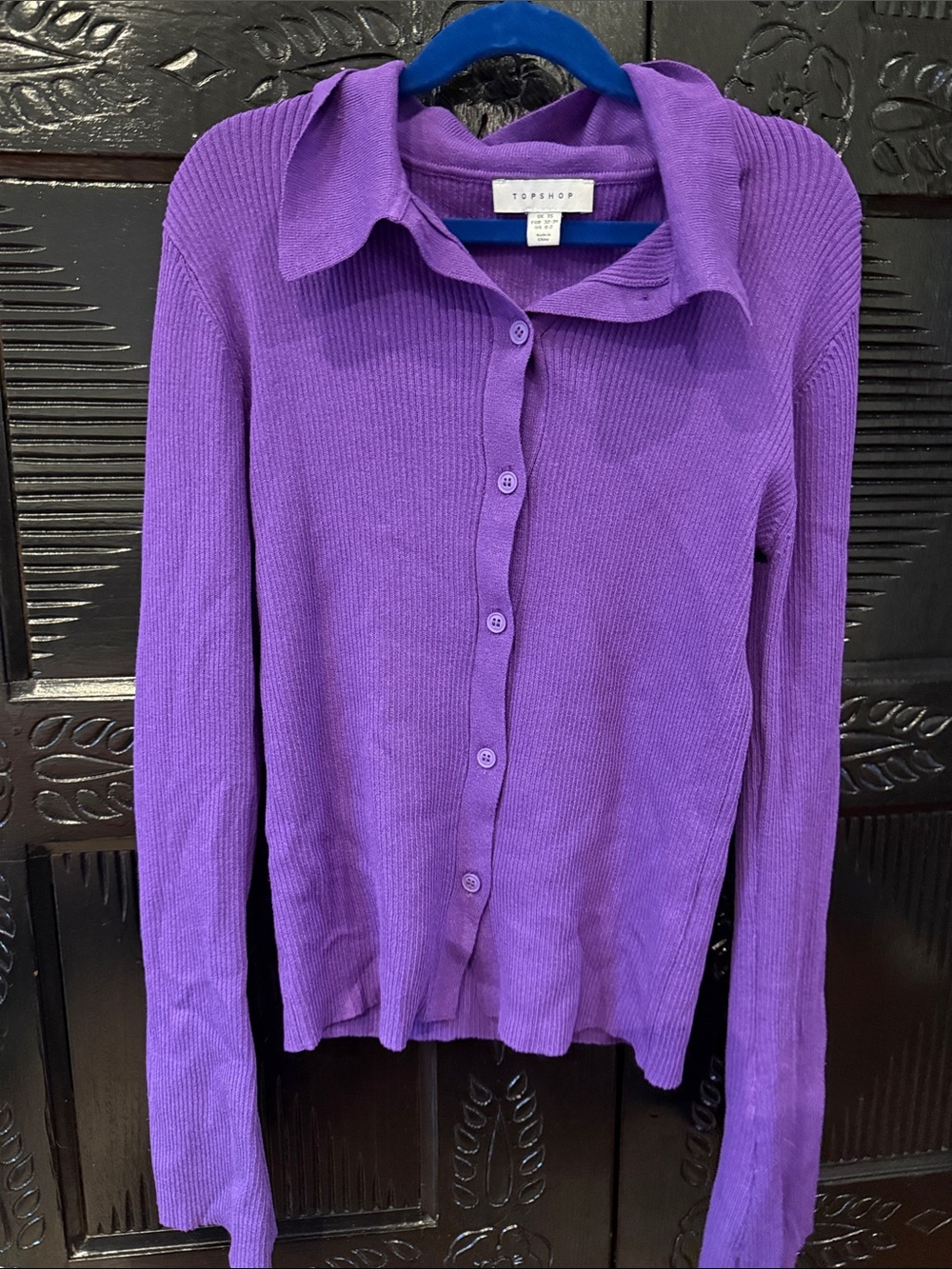 Topshop Purple Ribbed Button Cardigan